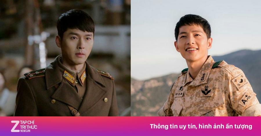 Song Joong Ki trong vai diễn Đại úy Yoo Shi Jin trong phim Hậu Duệ Mặt Trời, mặc quân phục và thể hiện vẻ nghiêm nghị.